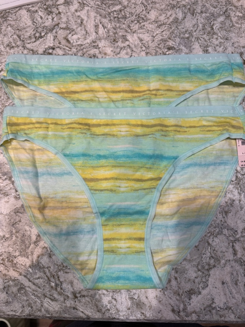 Victoria's Secret Aqua, Yellow & Light Blue Striped Bikini Briefs